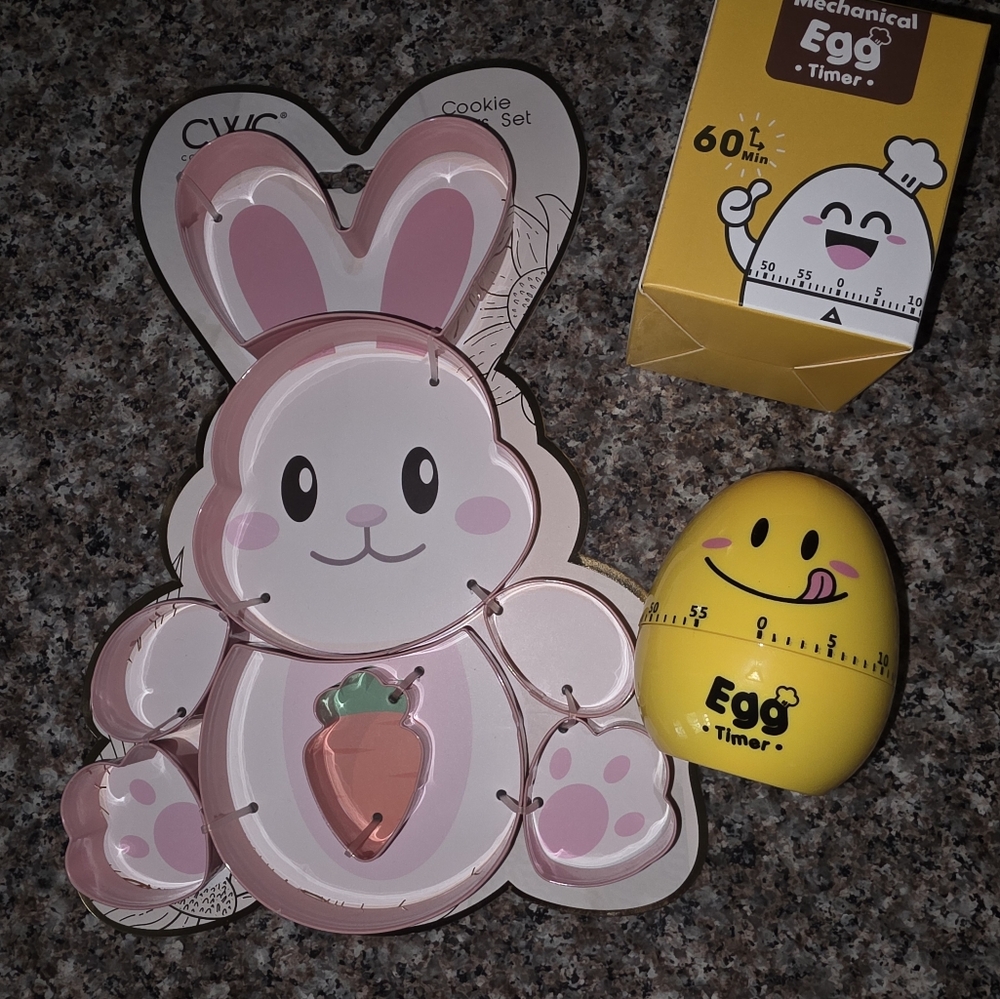 Bunny Cookie Cutter Set & Egg Kitchen Timer Bundle